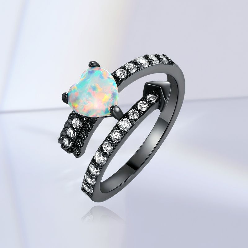 Luxurious Queen Cool Style Heart Shape Copper Plating Inlay Artificial Gemstones Zircon Gold Plated Open Rings