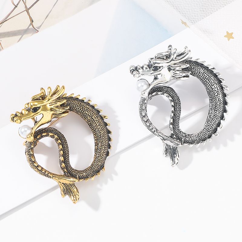 Chinoiserie Dragon Alloy Inlay Artificial Pearls Unisex Brooches