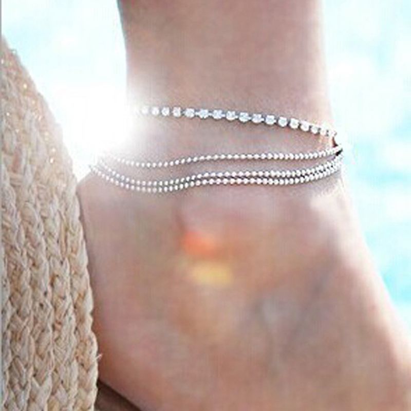 IG Style Simple Style Solid Color Rhinestones Iron Wholesale Anklet