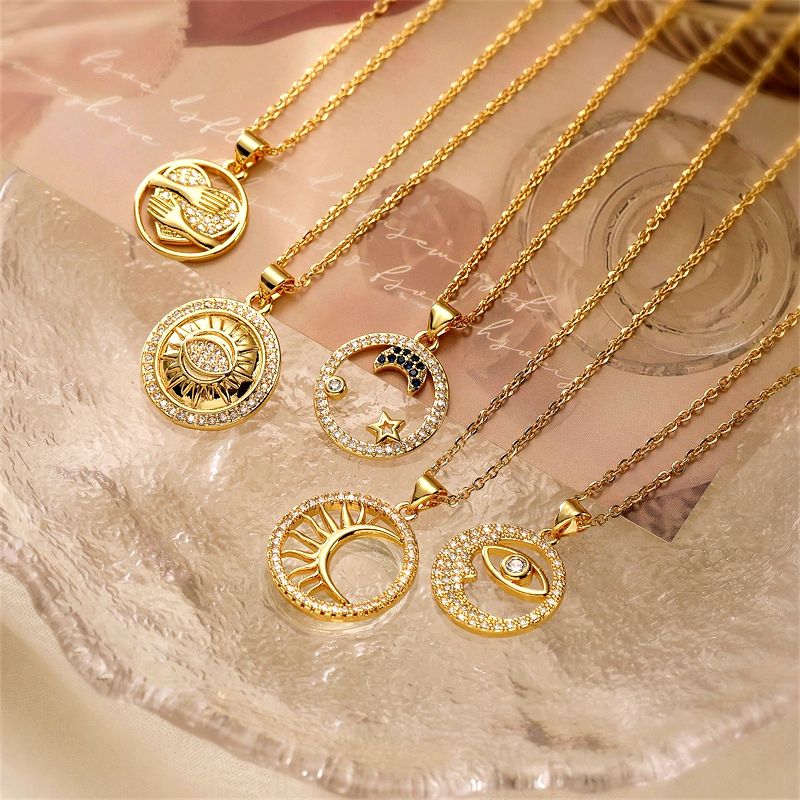 Ig Style Simple Style Star Moon Heart Shape Copper Plating Inlay Zircon Gold Plated Pendant Necklace