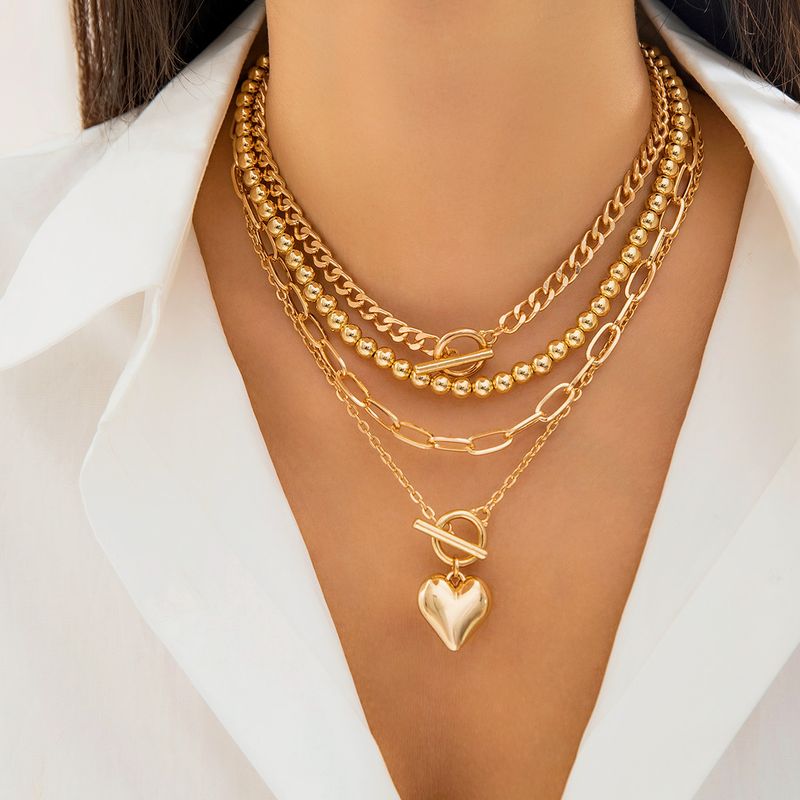 Hip-hop Punk Heart Shape Copper Toggle Plating 18k Gold Plated Pendant Necklace Necklace