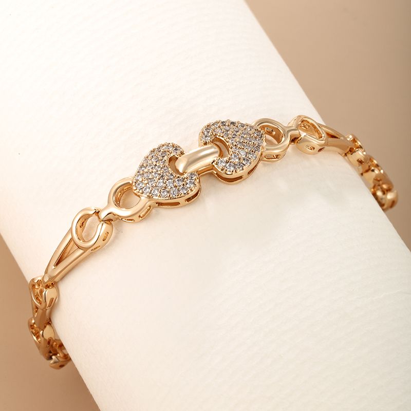 Elegant Glam Xuping Herzform Legierung Kupfer Überzug Inlay Künstlicher Diamant 18 Karat Vergoldet Frau Armbänder