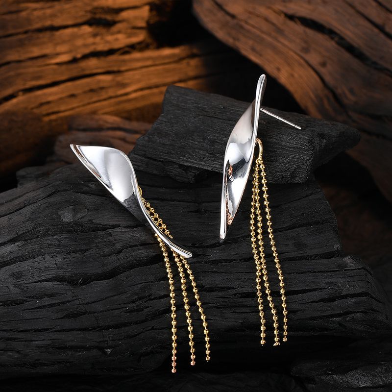 1 Pair Casual Tassel Plating Sterling Silver 24k Gold Plated White Gold Plated Drop Earrings