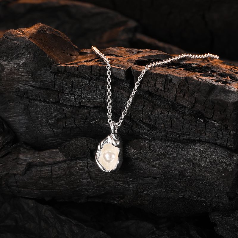 Casual Shell Sterling Silver Plating Inlay Freshwater Pearl White Gold Plated Pendant Necklace