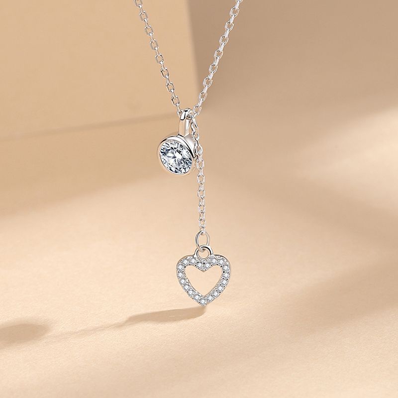 Einfacher Stil Herzform Sterling Silber Überzug Inlay Zirkon Halskette Mit Anhänger