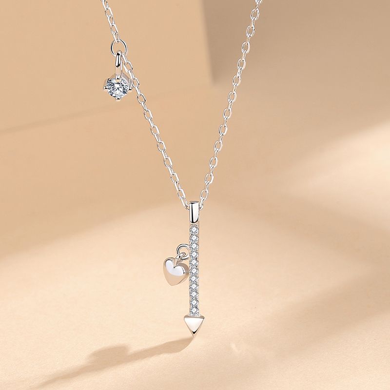 Simple Style Geometric Heart Shape Sterling Silver Plating Inlay Zircon Pendant Necklace