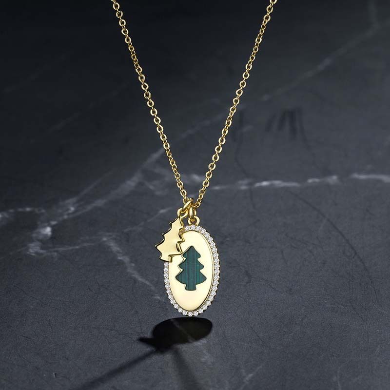 Ig Style Simple Style Christmas Tree Oval Alloy Copper Plating Inlay Turquoise Rhinestones Gold Plated Women's Pendant Necklace