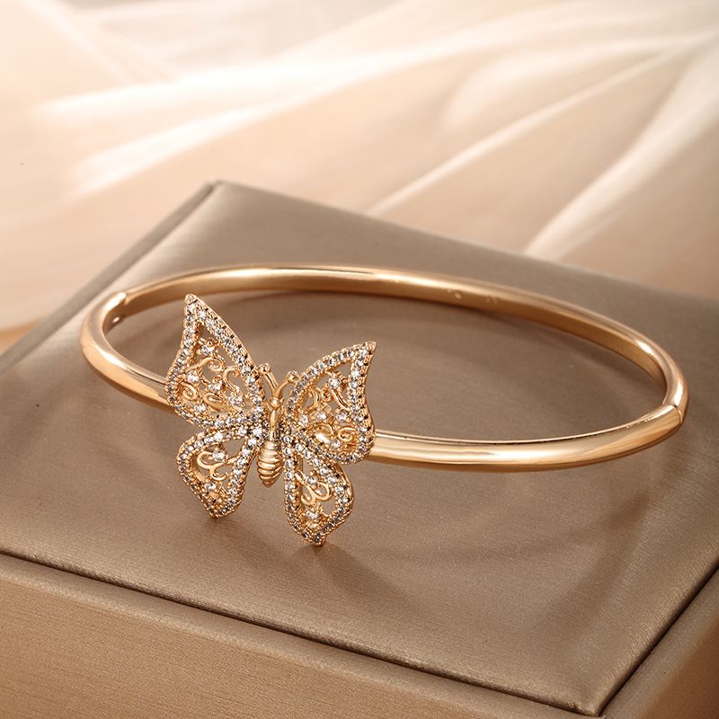 Elegant Xuping Butterfly Alloy Plating Inlay Artificial Diamond 18k Gold Plated Women's Bangle
