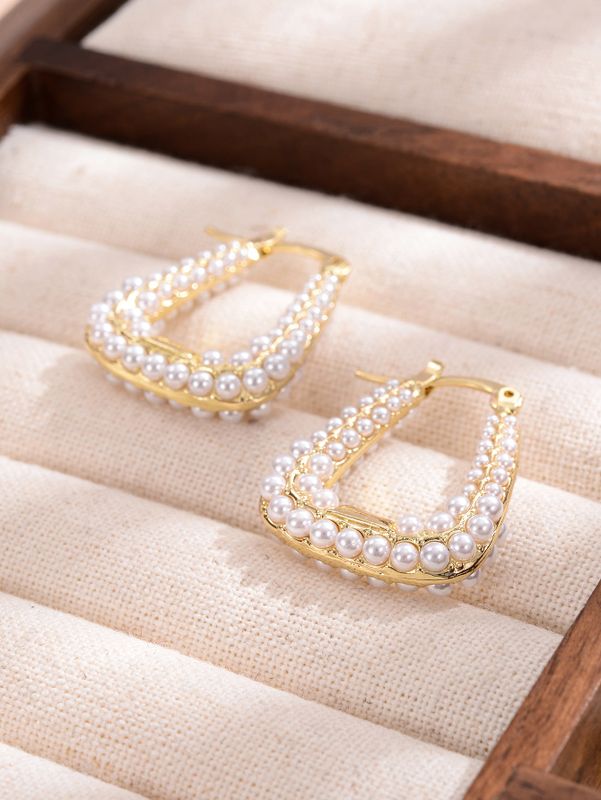 1 Paar Elegant Barocker Stil Geometrisch Inlay Legierung Künstliche Perlen Ohrringe