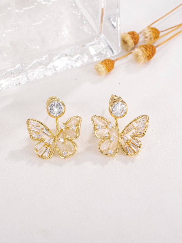 1 Pair Elegant Glam Shiny Butterfly Plating Inlay Copper Opal Zircon 18k Gold Plated Ear Studs