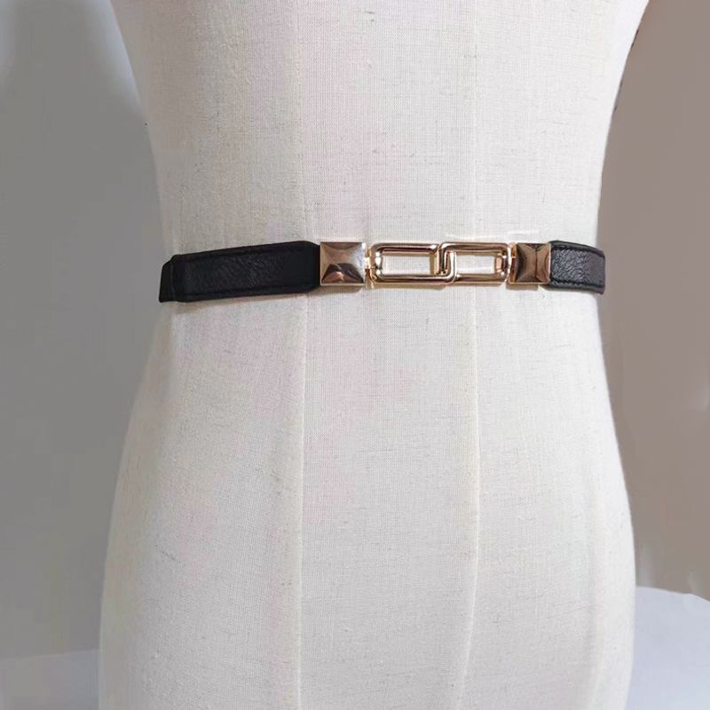 Simple Style Classic Style Solid Color Elastic Band Buckle Women's Woven Belts