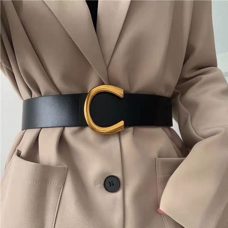 Simple Style Classic Style Letter Solid Color Pu Leather Buckle Women's Leather Belts