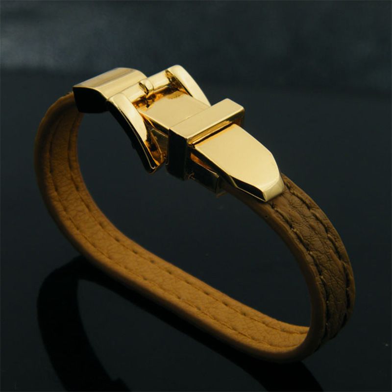 Retro Commute Solid Color Pu Leather Alloy Plating Women's Wristband