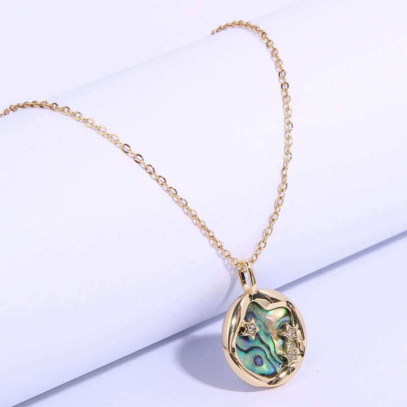 Vacation Marine Style Beach Star Waves Stainless Steel Copper Plating Inlay Shell Zircon 14k Gold Plated Pendant Necklace