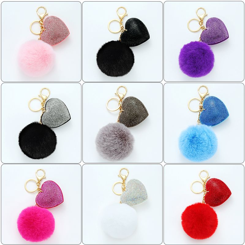 Cute Heart Shape Plush Korean Velvet Epoxy Inlay Rhinestones Bag Pendant Keychain
