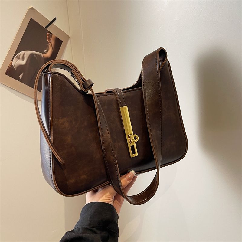 Women's Solid Color Vintage Style Square Lock Clasp Crossbody Bag