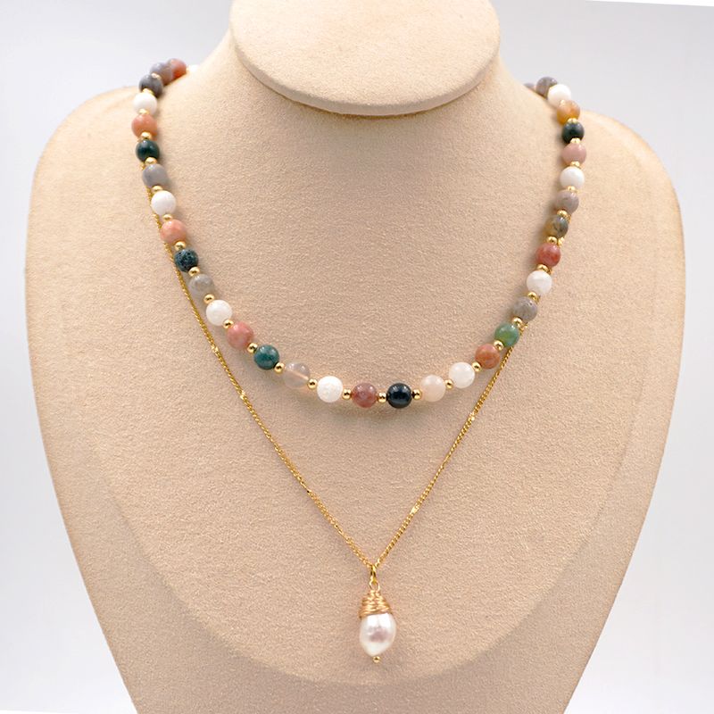 Edelstahl 304 Süßwasserperle Achat Vergoldet Elegant Vintage-Stil Perlen Überzug Geometrisch Halskette