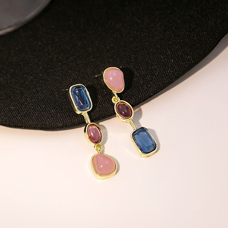 1 Pair Simple Style Geometric Plating Inlay Alloy Artificial Gemstones Drop Earrings