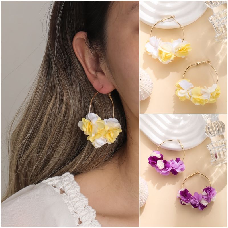 1 Pair Ig Style Flower Polyester Metal Earrings