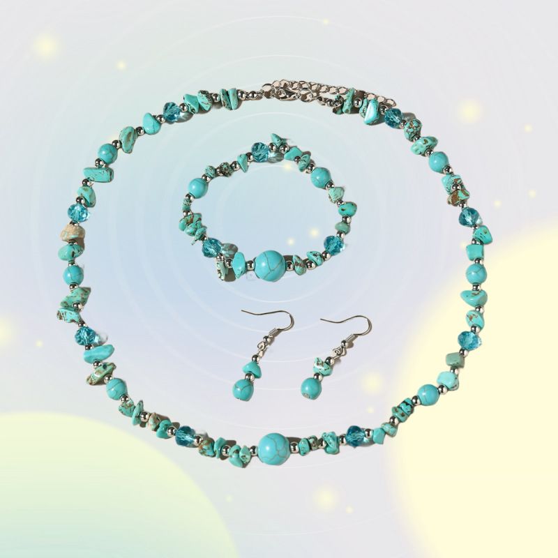 Ethnic Style Irregular Turquoise Gravel Beaded Women's Jewelry Set