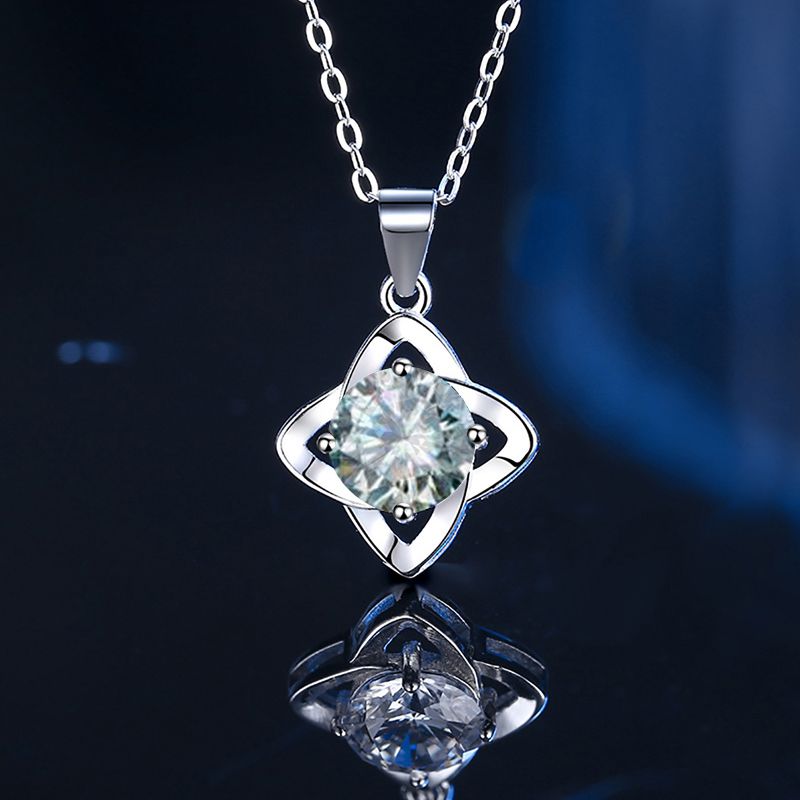 Elegant Flower Sterling Silver Gra Inlay Moissanite Silver Plated Pendant Necklace