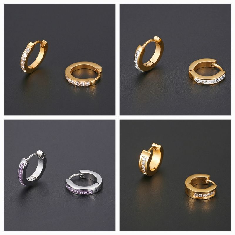 1 Pair IG Style Elegant Simple Style Geometric Plating Inlay 304 Stainless Steel Rhinestones 18K Gold Plated Hoop Earrings