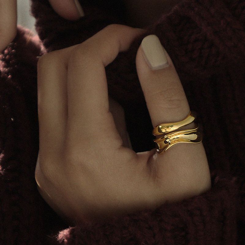 Simple Style Geometric Copper Asymmetrical Rings