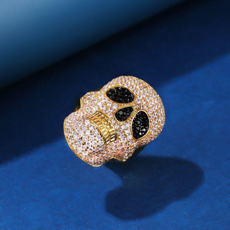 Retro Punk Skull Copper Plating Inlay Zircon Rings
