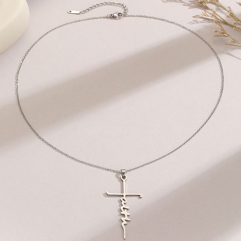 Simple Style Cross Letter Stainless Steel Pendant Necklace