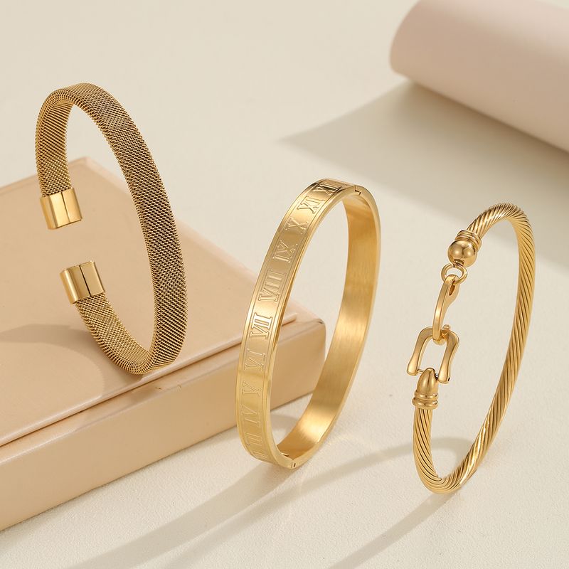 Simple Style Letter Stainless Steel 18k Gold Plated Bangle