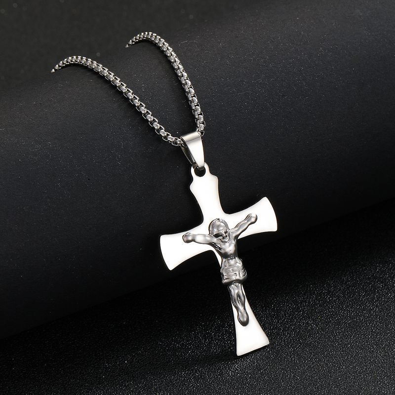 Hip-hop Cross Stainless Steel Pendant Necklace