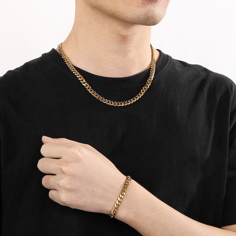 Titan Stahl 18 Karat Vergoldet Hip Hop Überzug Geometrisch Armbänder Halskette
