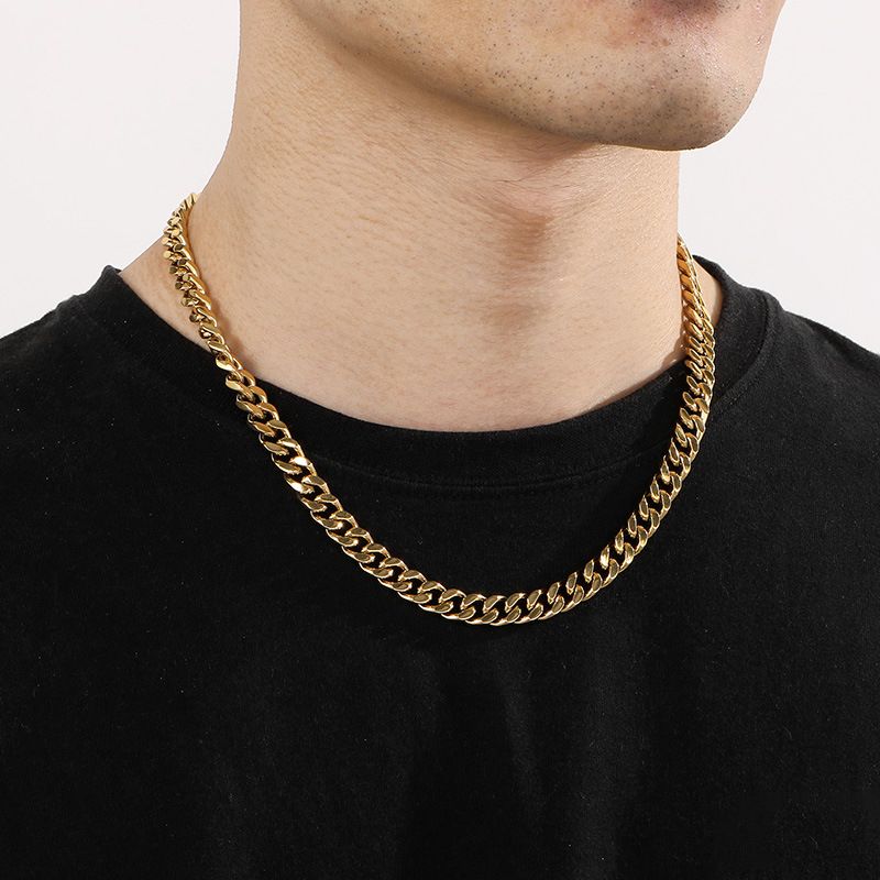 Hip Hop Geométrico Acero Titanio Enchapado Chapados en oro de 18k Hombres Collar