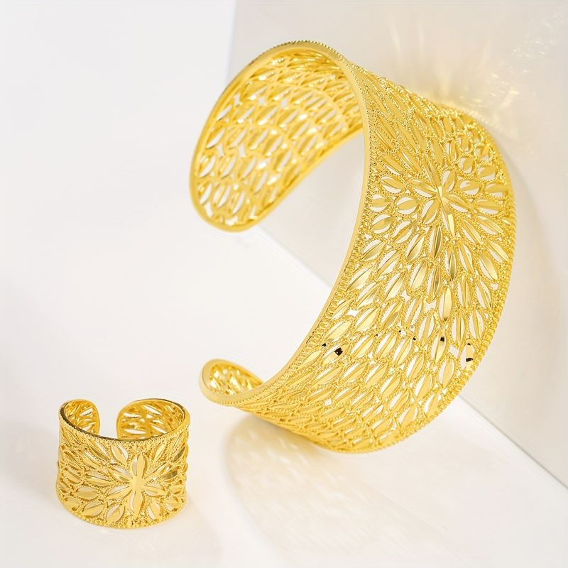 Elegant Retro Luxurious Geometric Copper Plating 18k Gold Plated Rings Bracelets