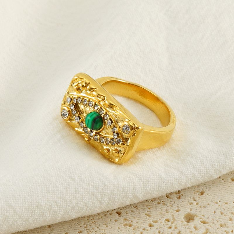 304 Stainless Steel 18K Gold Plated Lady Polishing Plating Inlay Eye Natural Stone Zircon Rings