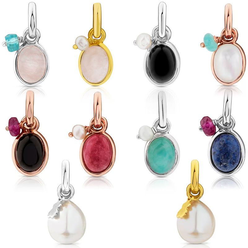 Elegant Oval Sterling Silver Inlay Artificial Gemstones Charms