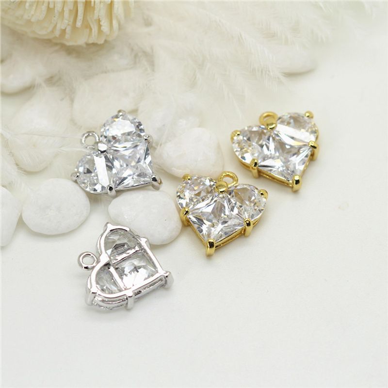 Romantic Heart Shape Copper Plating Inlay Zircon Charms Jewelry Accessories