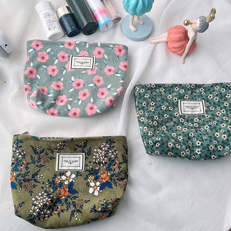 Vacation Flower Polyester Corduroy Square Makeup Bags