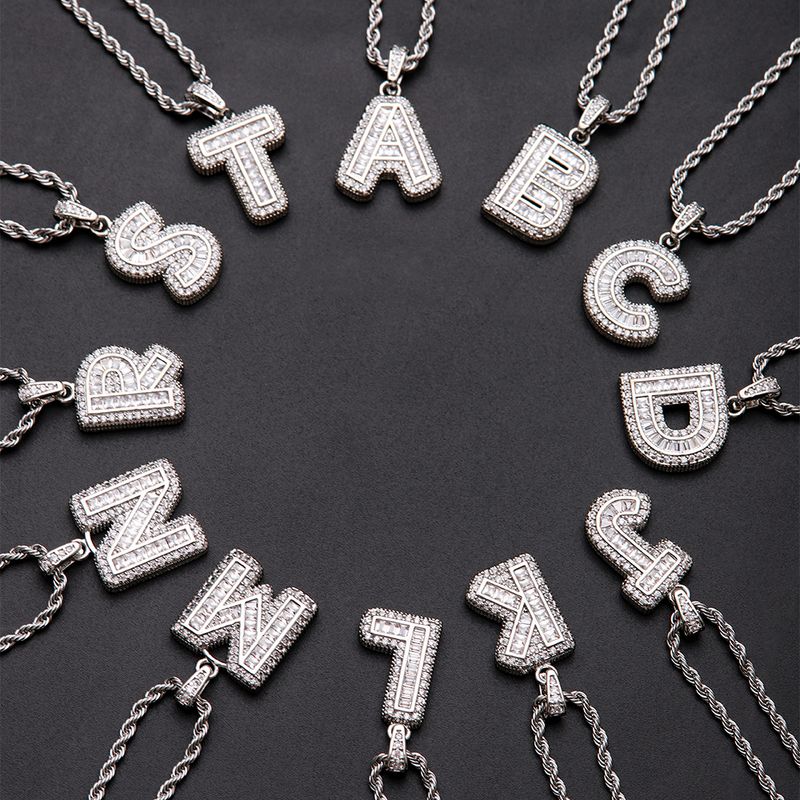 Classic Style Letter Stainless Steel Copper Plating Inlay Zircon Silver Plated Pendant Necklace