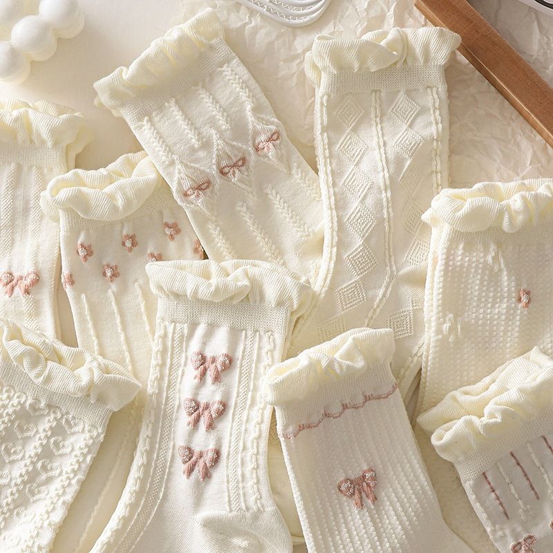 Frau Einfacher Stil Bogenknoten Nylon Baumwolle Crew Socken Ein Paar