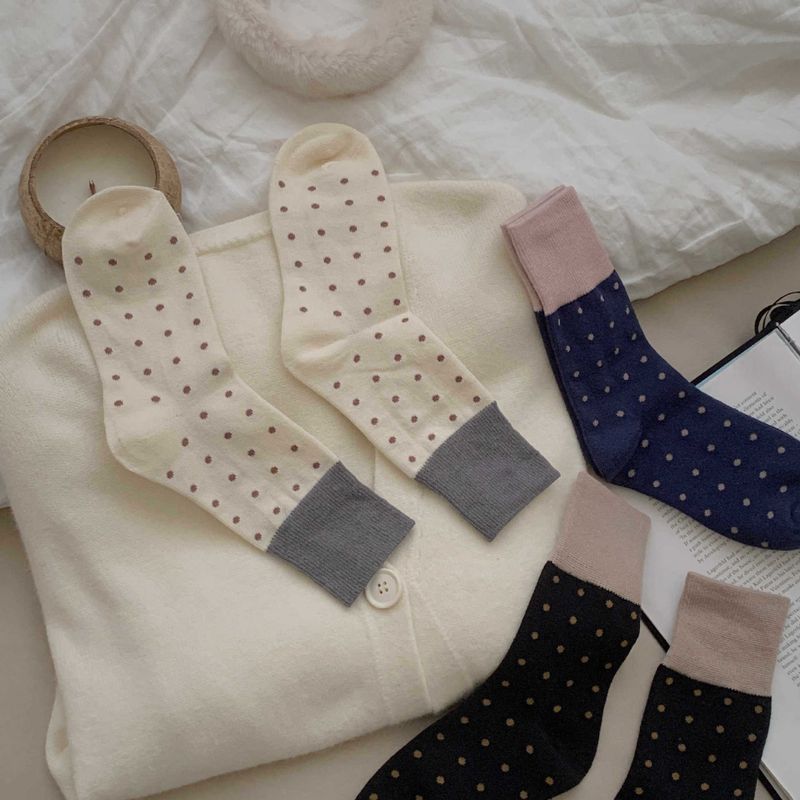 Women's Japanese Style Polka Dots Cotton Crew Socks A Pair