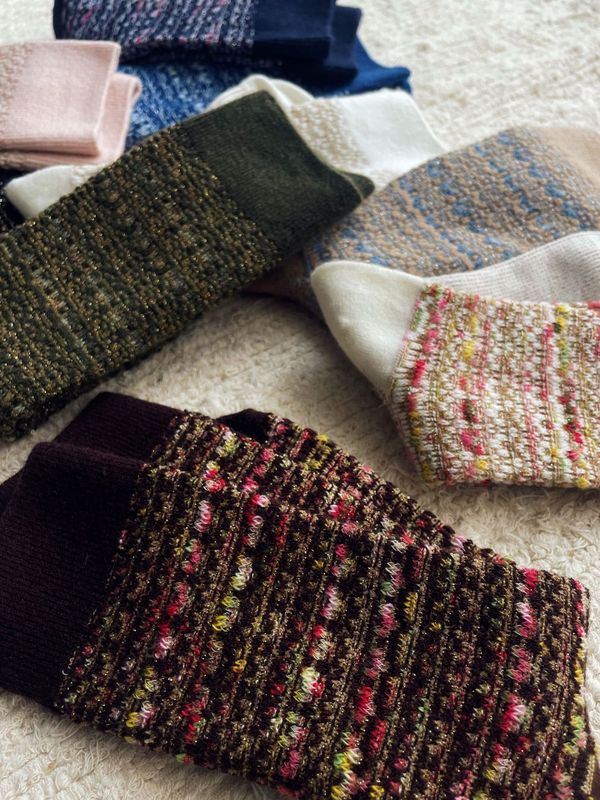 Women's Japanese Style Lattice Wool Crew Socks A Pair