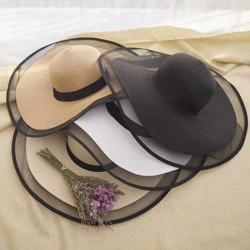 Women's Cartoon Style Cute Simple Style Solid Color Straps Big Eaves Straw Hat