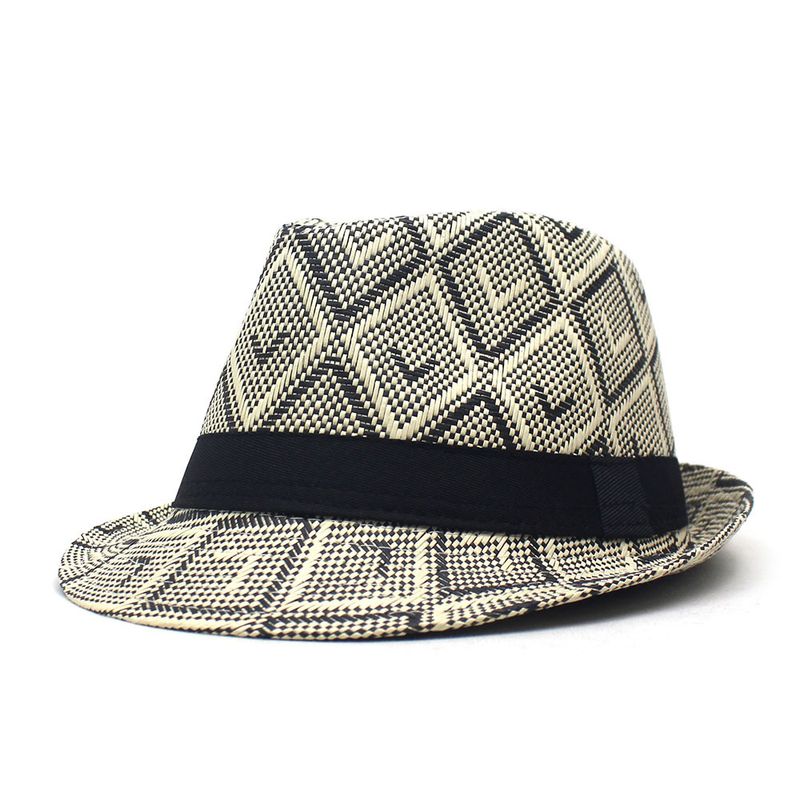 Men's Retro Ethnic Style Lingge Straps Crimping Fedora Hat