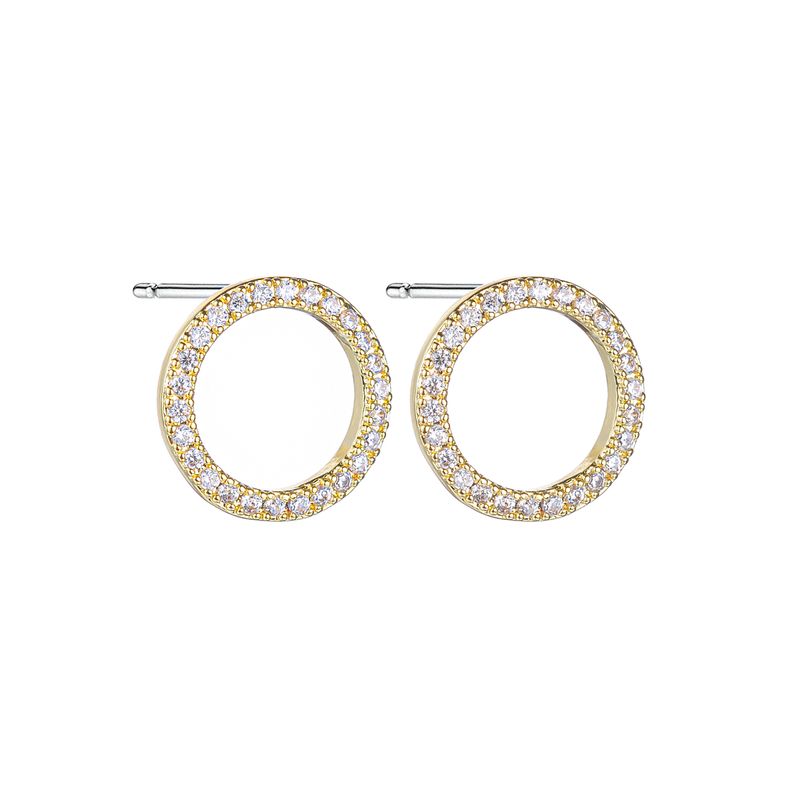 1 Pair Simple Style Circle Round Inlay Copper Alloy Zircon 18k Gold Plated White Gold Plated Ear Studs