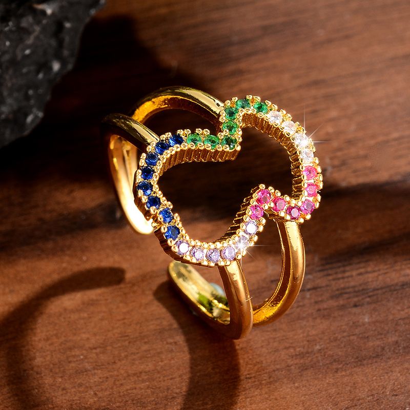 Shiny Color Block Copper Inlay Zircon 18k Gold Plated Rings