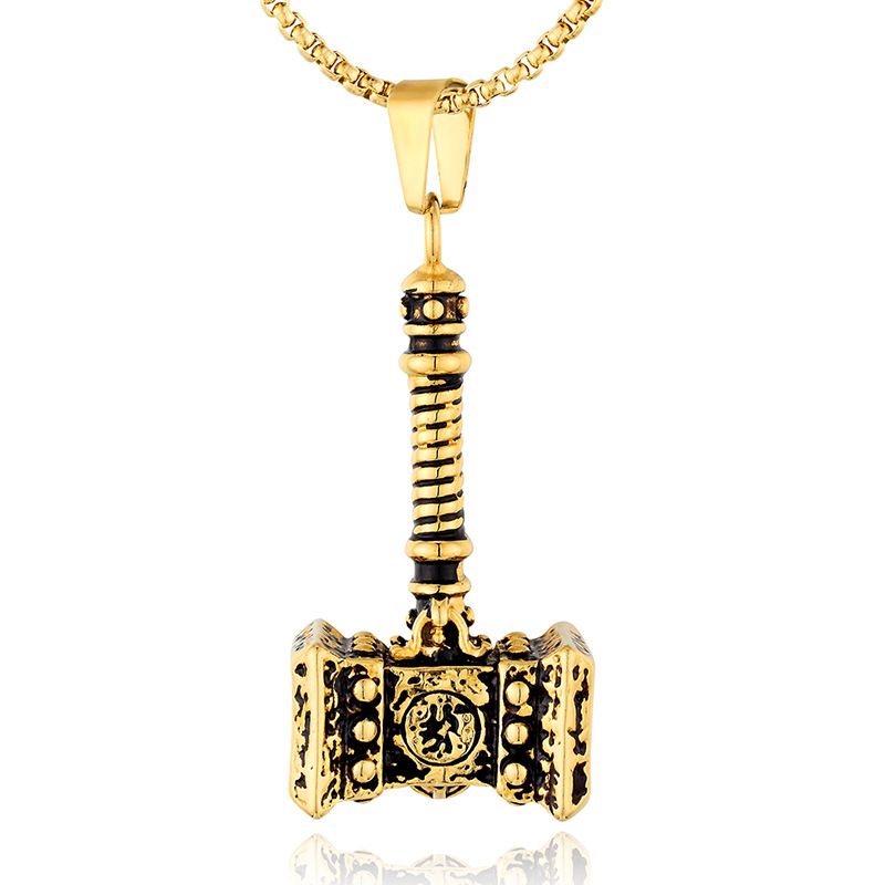 Titanium Steel 18K Gold Plated Hip-Hop Retro Plating Hammer Pendant Necklace