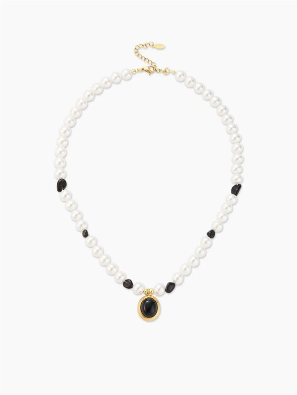 Style Simple Rond Acier Inoxydable Shell Perles Perlé Placage Perles Artificielles Obsidienne Plaqué Or 18K Femmes Pendentif