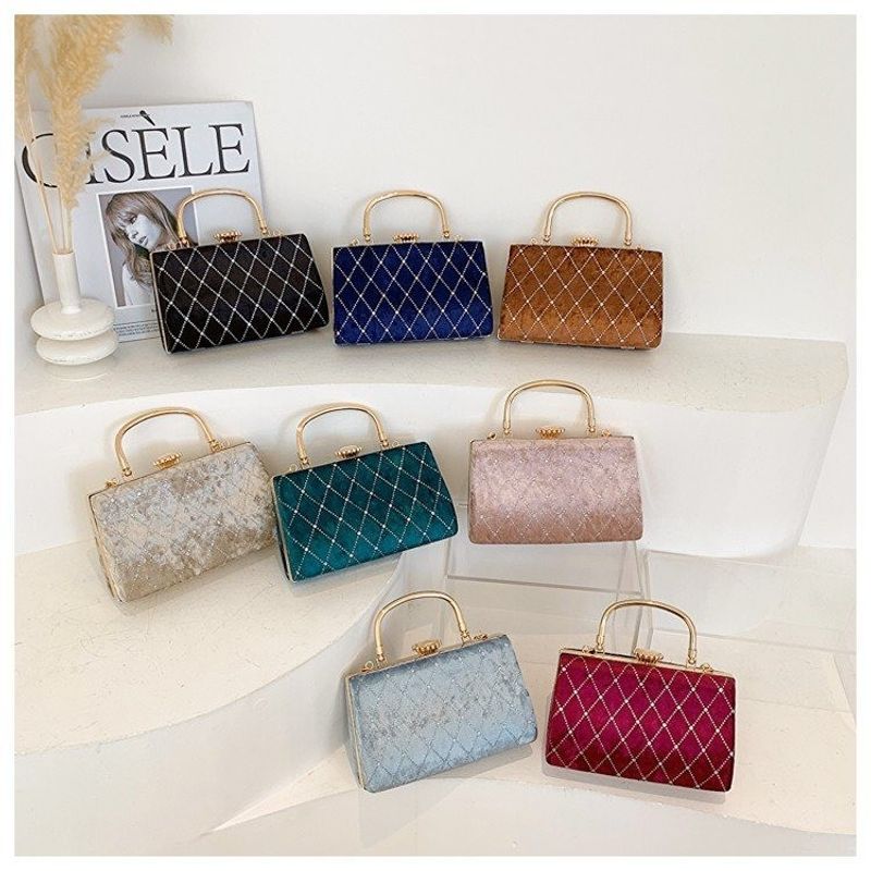 Women's Small Suede Color Block Classic Style Square Lock Clasp Evening Bag