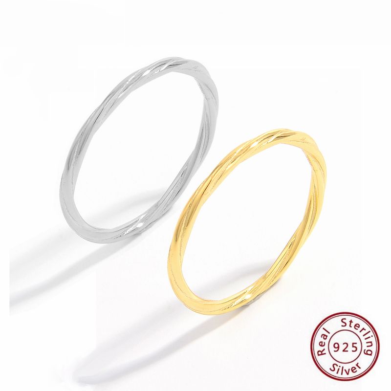 Elegant Spiralstreifen Sterling Silber Überzug 14 Karat Vergoldet Weißgold Plattiert Ringe